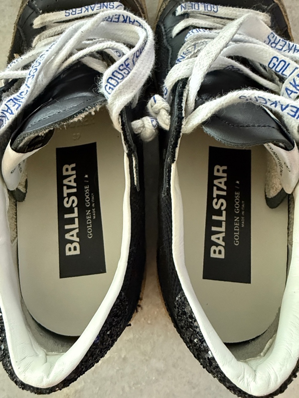 LIKE NEW Golden Goose Black Sneakers with Gold Star and Pink Script - Picture 5 of 8